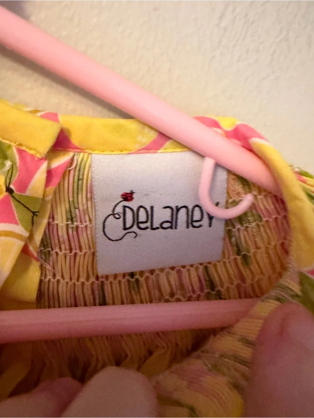 Delaney Yellow Pink Lemon-Print Smocked Dress